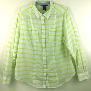 Lane Bryant Button Down Blouse Size 16 Neon Stripe